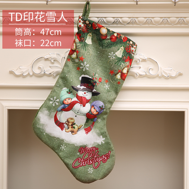 Christmas Decoration Supplies Large Green Socks Cartoon Old Christmas Stocking Gift Candy Bags Pocketed
